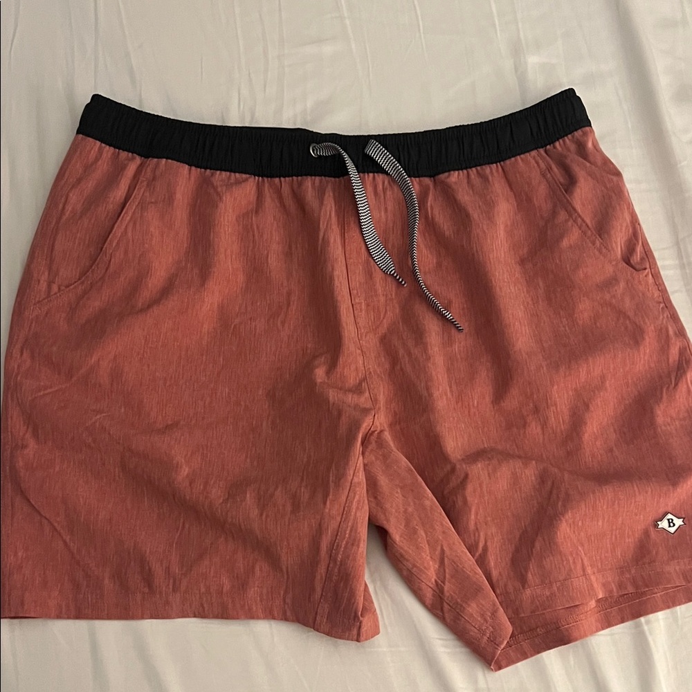 Burlebo Men’s Athletic Shorts - Size L - 7’ Inseam - Red w/ Rainbow Trout Liner